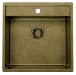 Pure.Sink Luxion PVD Antik Bronze Spülbecken 51x50 cm Tapwing mit Hahnlochbank und Bodenrost PLX5150T-64