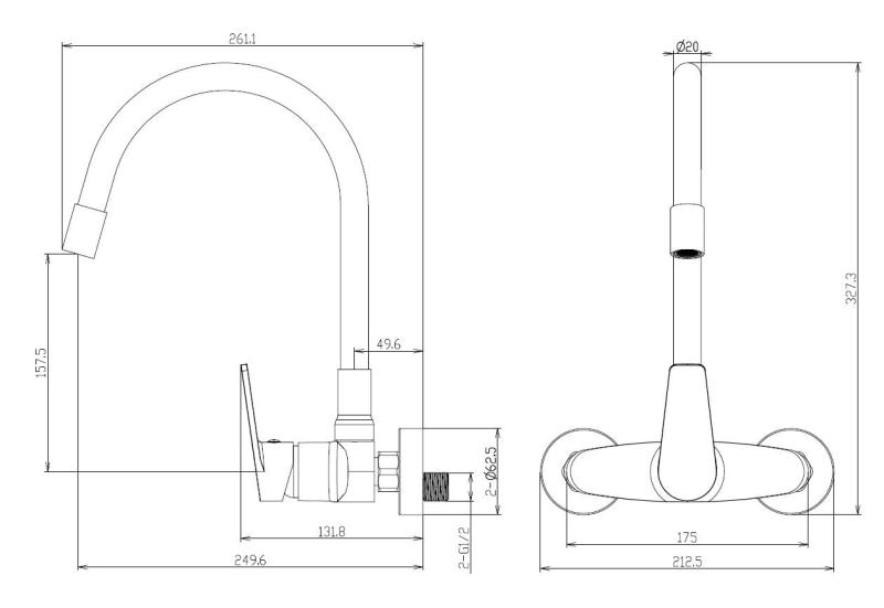 Aquanello Casa Wand-Küchenarmatur Chrom mit hohem flexiblem Auslauf CR-1301-CS
