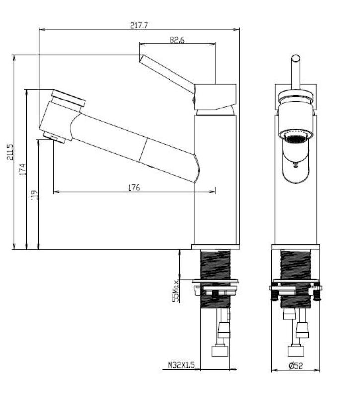 Aquanello Voss Küchenmischbatterie Chrom mit ausziehbarem Auslauf und Sprühfunktion CR-7200-VS