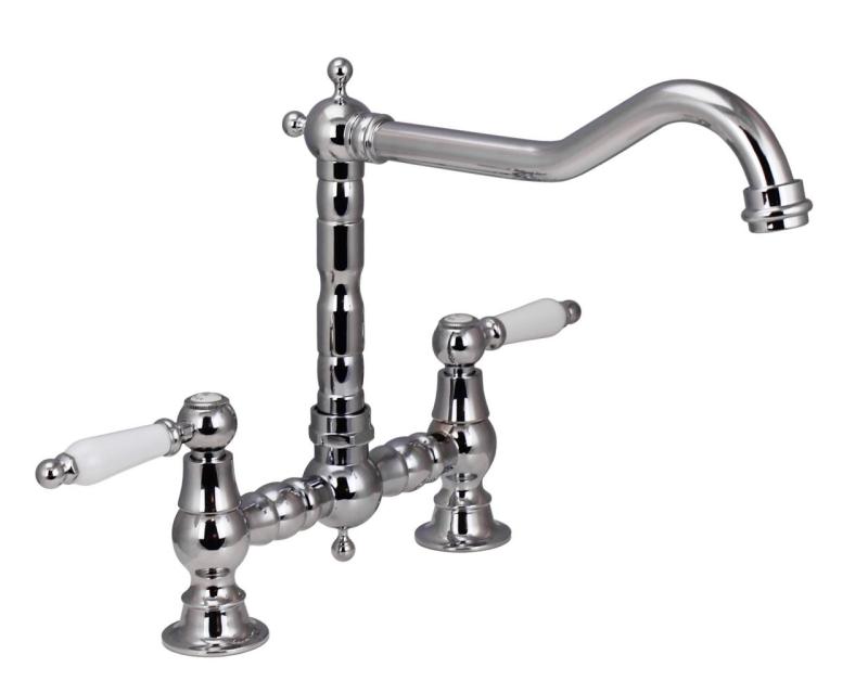 Aquanello Heritage Manor Klassische Küche Nostalgische Brücke Küchenarmatur Chrom mit weißem Hebel CR-0010-HM