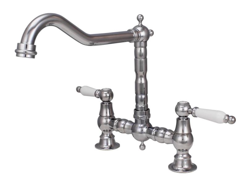 Aquanello Heritage Manor Klassische Küche Nostalgische Brücke Küchenarmatur Chrom mit weißem Hebel CR-0010-HM