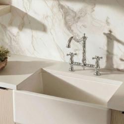 Aquanello Heritage Ascot Klassische Küche – Nostalgischer Brücken-Küchenarmatur aus Chrom mit Kreuzgriffen CR-0011-HA