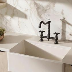 Aquanello Heritage Ascot Klassische Küche – Nostalgische Brückenarmatur in Schwarz mit Kreuzgriffen BL-0011-HA