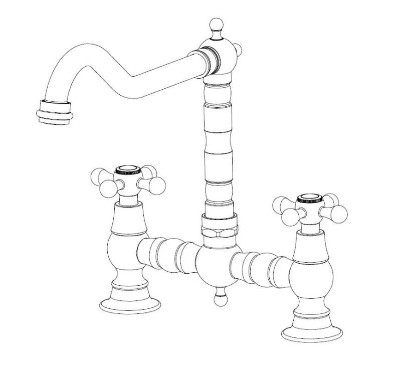 Aquanello Heritage Ascot Klassische Küche – Nostalgische Brückenarmatur aus Edelstahl mit Kreuzgriffen NB-0011-HM