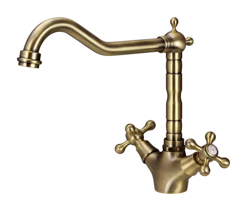 Aquanello Heritage Ascot Klassische Küche Nostalgischer Küchenwasserhahn Bronze mit rechtwinkligem Auslauf BN-4002-HA