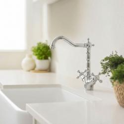 Aquanello Heritage Ascot Klassische Küche – Nostalgische Küchenarmatur aus Chrom mit abgewinkeltem Auslauf CR-4002-HA