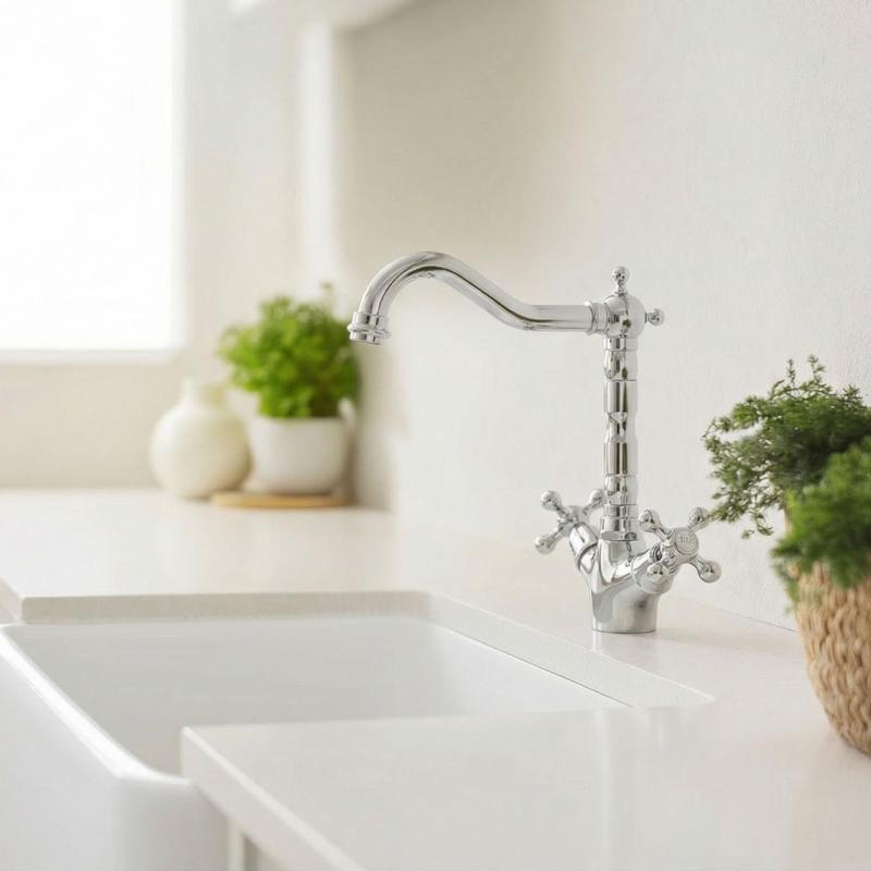 Aquanello Heritage Ascot Klassische Küche – Nostalgische Küchenarmatur aus Chrom mit abgewinkeltem Auslauf CR-4002-HA