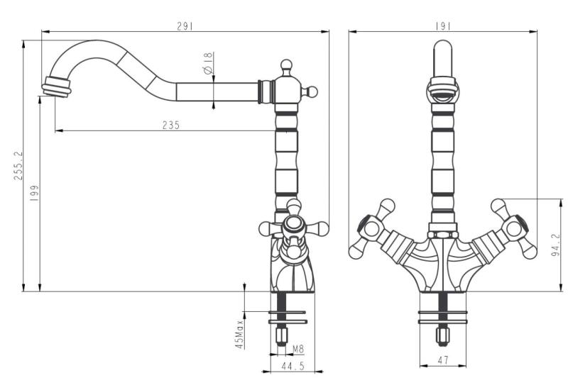 Aquanello Heritage Ascot Klassische Küche – Nostalgischer Küchenarmatur in Schwarz mit abgewinkeltem Auslauf BL-4002-HA