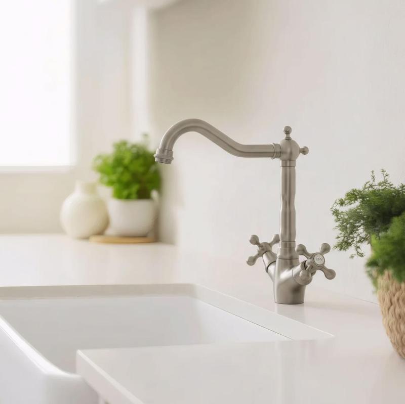 Aquanello Heritage Ascot Klassische Küche – Nostalgischer Küchenarmatur aus Edelstahl mit abgewinkeltem Auslauf NB-4002-HA