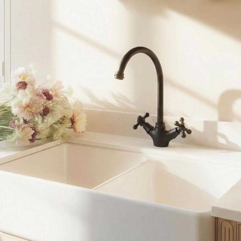 Aquanello Heritage Ascot Klassische Küche – Nostalgischer Küchenarmatur in Schwarz mit rundem Auslauf BL-4003-HA