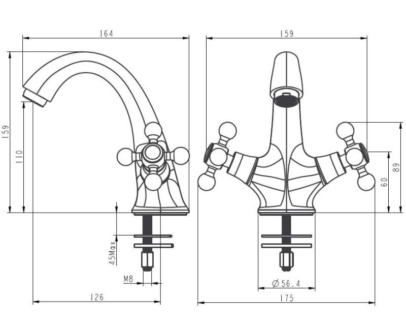 Aquanello Heritage Ascot Klassischer nostalgischer Waschtischmischer aus Edelstahl NB-4101-HA