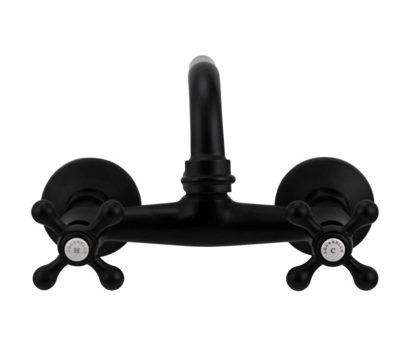 Aquanello Heritage Ascot Klassische Küchenwandarmatur mit Auslauf oben, schwarz BL-4110-HA
