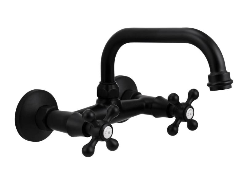 Aquanello Heritage Ascot Klassische Küchenwandarmatur mit Auslauf oben, schwarz BL-4110-HA