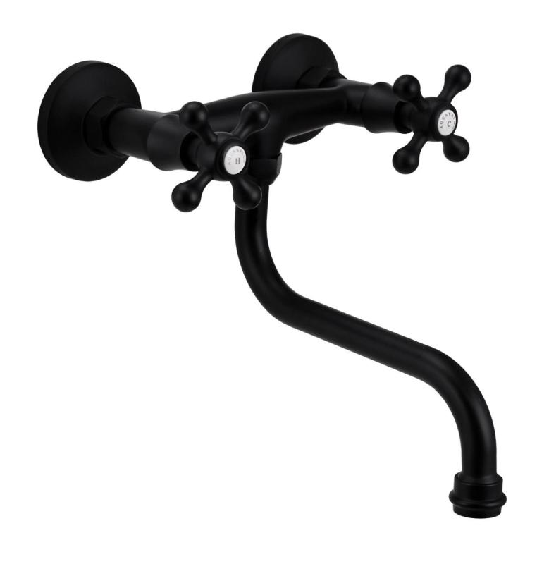 Aquanello Heritage Ascot Klassischer Küchenwandhahn Schwarz BL-4111-HA