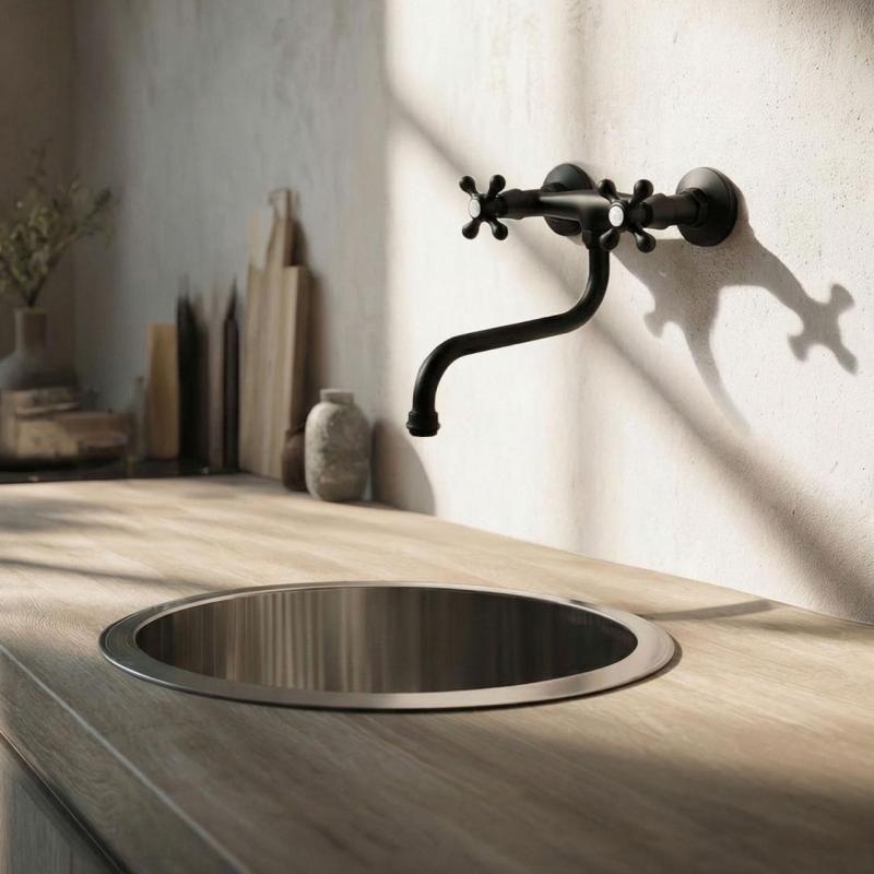 Aquanello Heritage Ascot Klassischer Küchenwandhahn Schwarz BL-4111-HA