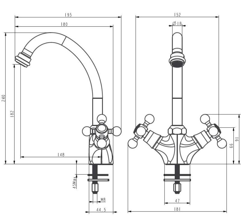 Aquanello Heritage Ascot Klassische Küche Nostalgischer Küchenwasserhahn Edelstahl NB-4004-HA
