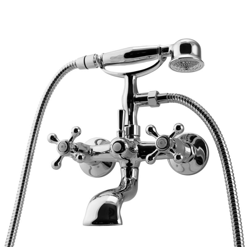 Aquanello Heritage Ascot Klassische Aufputz-Badarmatur mit Sternknöpfen Chrom inklusive Handbrause CR-3002-HA
