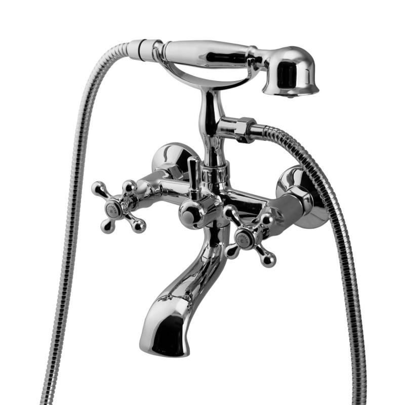 Aquanello Heritage Ascot Klassische Aufputz-Badarmatur mit Sternknöpfen Chrom inklusive Handbrause CR-3002-HA
