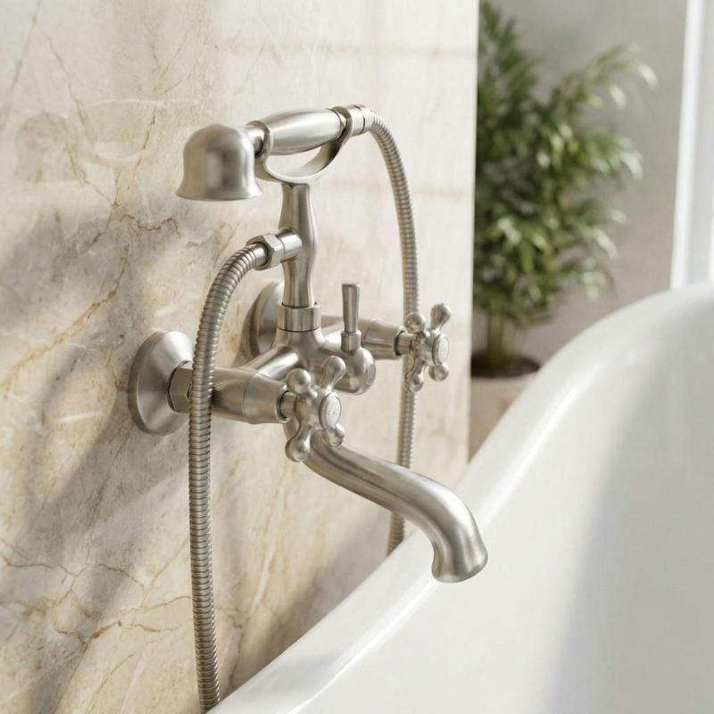 Aquanello Heritage Ascot Klassischer Aufsatz-Badewannenmischer mit Sternknöpfen aus Edelstahl inklusive Handbrause NB-3002-HA