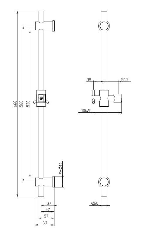 Aquanello Heritage Collection Klassische Gleitschiene 668 mm Edelstahl NB-9004-HC
