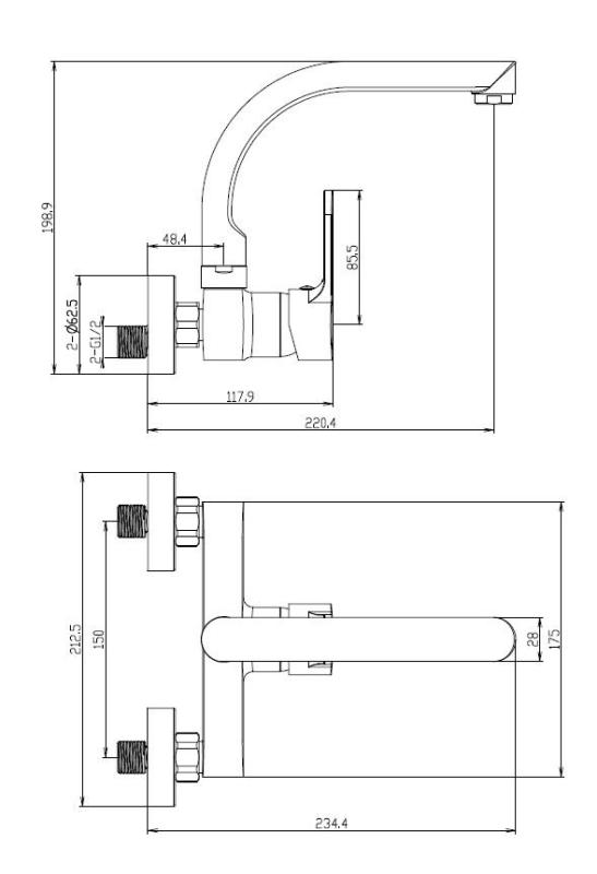 Aquanello Casa Küchenwandarmatur  mit Auslauf oben Chrom CR-1003-CS