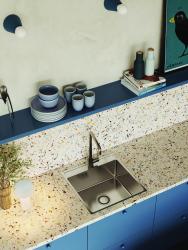 Aquadesign Plana Edelstahl-Aufsatzspüle 48 x 49 cm mit Lochbank, inklusive Siphon und Clickclack-Ablaufstopfen 1208972559