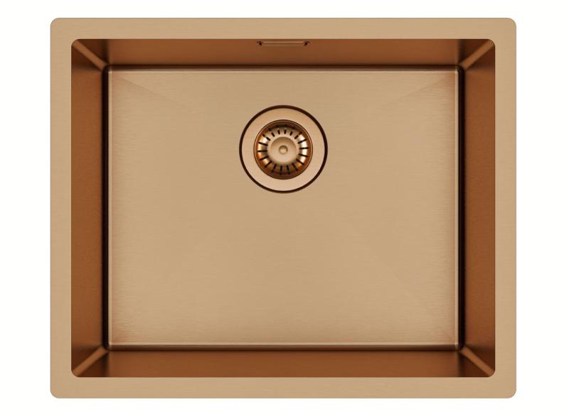 Ausmann Mosel Kombinationsset Spülbecken PVD Kupfer 50 x 40 cm mit Küchenarmatur, Seifenspender und Rollmatte 1208972563