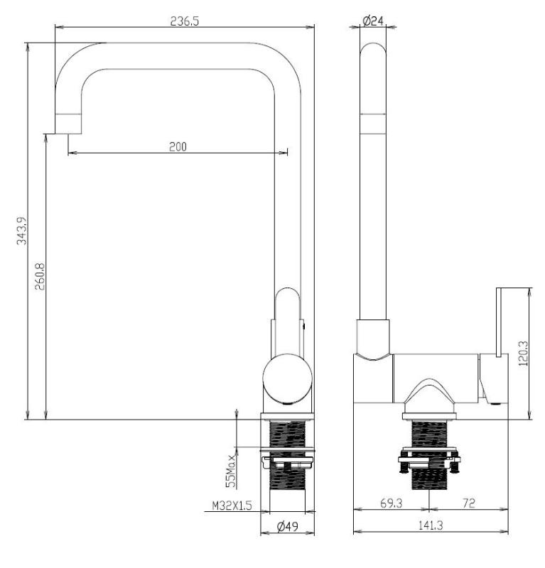 Aquanello Forma Massiver Edelstahl-Küchenarmatur mit schwenkbarem Auslauf, schwarz  BL-1011-FM