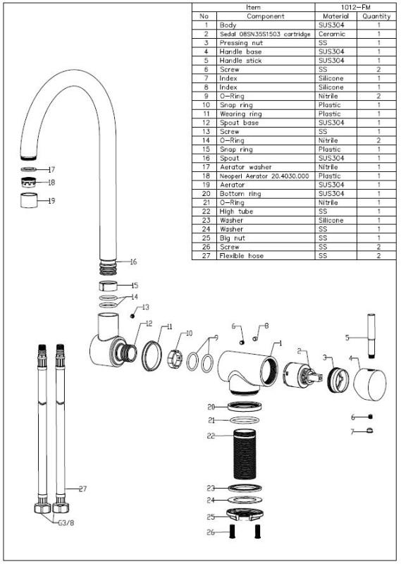 Aquanello Forma Massiver, klappbarer Küchenarmatur aus Edelstahl SS-1012-FM