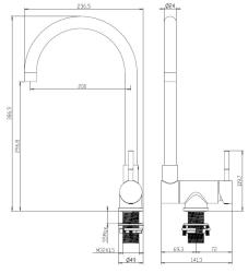 Aquanello Forma Massiver Edelstahl-Küchenarmatur mit schwenkbarem Auslauf, schwarz, BL-1012-FM