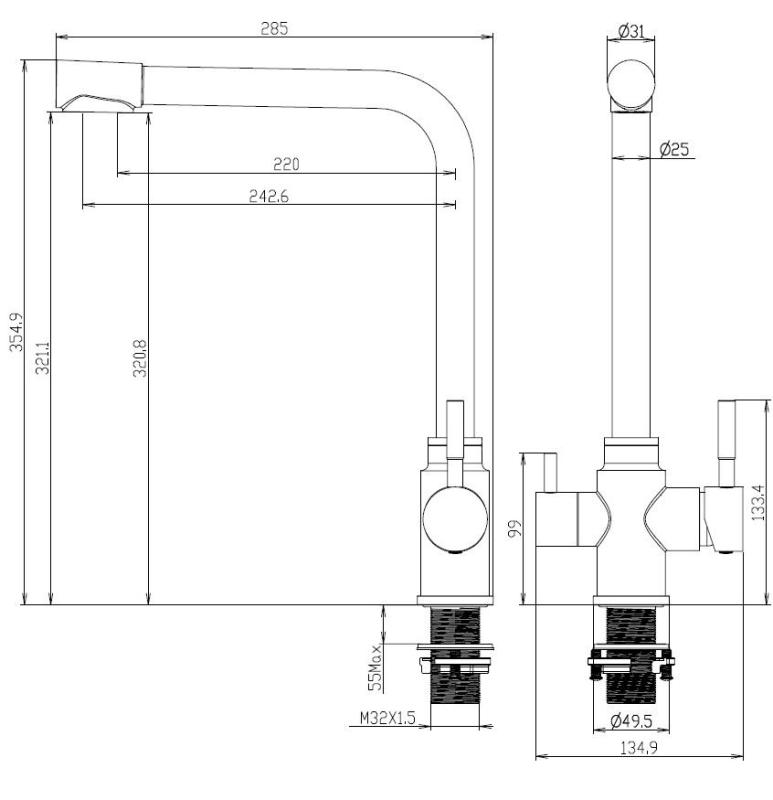 Aquanello Limpia Massiver 3-Wege-Küchenarmatur aus Edelstahl in Schwarz mit gefiltertem Wasser BL-1600-LP