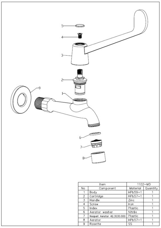 Aquanello Medic Wand-Kaltwasserhahn mit langem Hebel, Chrom CR-1102-MD
