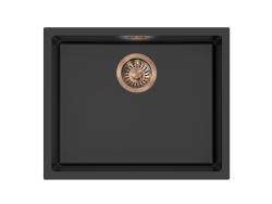 Pure.Sink Eternal Quartz Schwarzes Spülbecken 50 x 40 cm, Unterbau- und Aufsatzmodell mit Messingstopfen