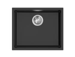 Pure.Sink Eternal Quartz Schwarzes Spülbecken 50 x 40 cm, flächenbündig und unterbau, mit automatischem Edelstahl-Ablaufstopfen