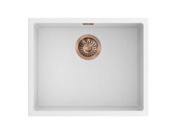 Pure.Sink Eternal Quartz-Spülbecken, weiß, 50 x 40 cm, für Unterputz- und Aufsatzmontage, mit automatischem Messing-Ablaufstopfen