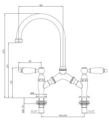 PB classic Nostalgischer klassischer Küchenarmatur aus Chrom mit variablem Achsabstand, 2-Loch-Montage, 18–25 cm, 1208972853