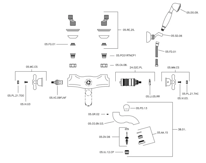 Huber Croisette Wannen-Thermostatbatterie mit Handbrause-Set Chrom CSD2701021