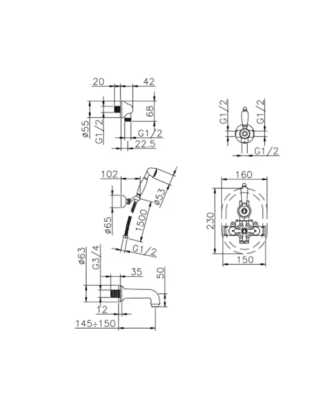 Huber Croisette Einbau-Badbatterie-Set Chrom 915.CS01H.CR