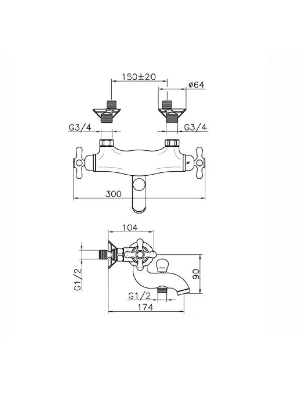 Huber Croisette Thermostatische Wannenbatterie Chrom CST2701021
