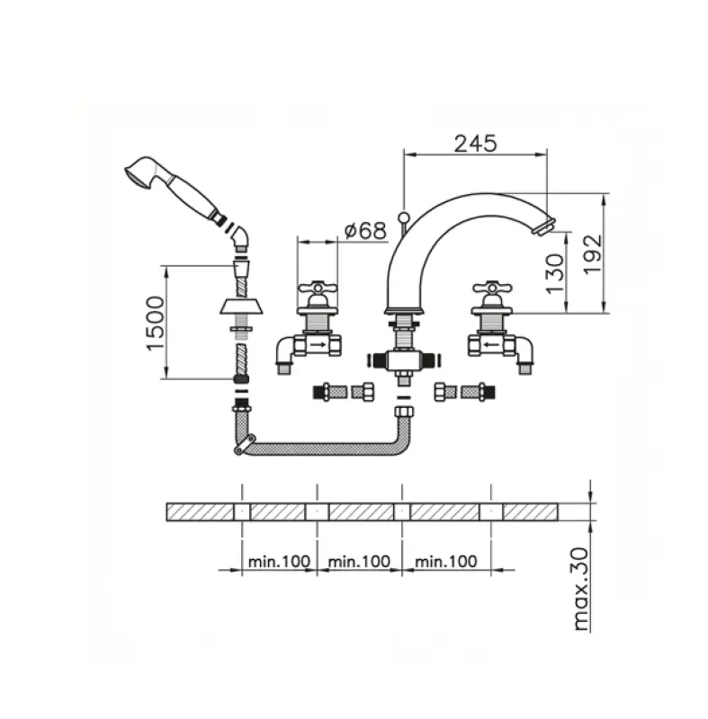 Huber Croisette 4-Loch-Wannenbatterie Chrom CS00026021