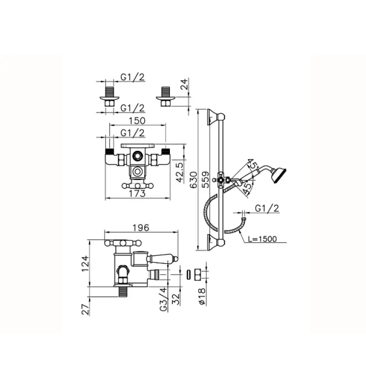 Huber Victorian Thermostat-Duschgarnitur, Edelstahl 190R.VT01H.AC