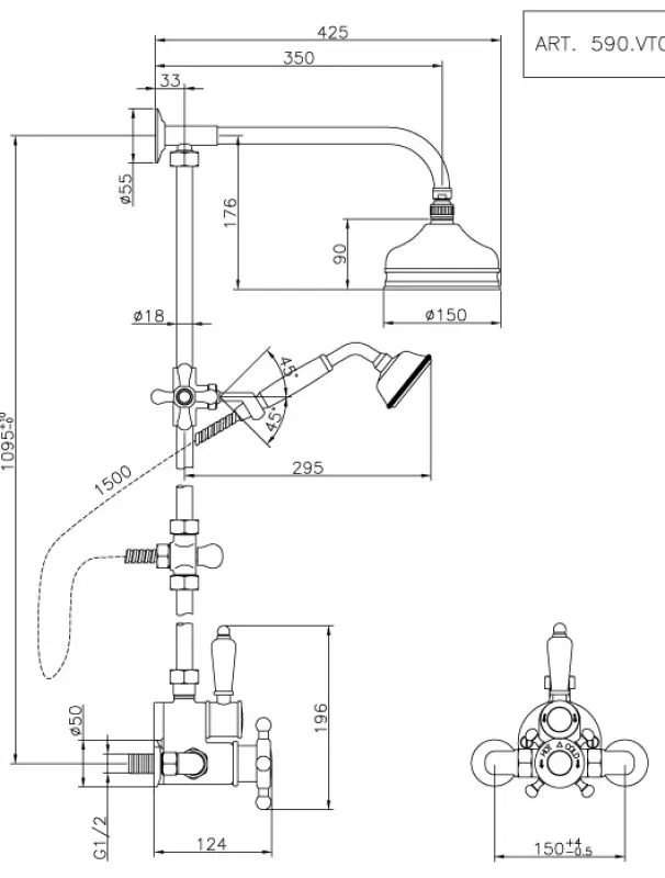 Huber Viktorian Thermostat-Duschgarnitur 15cm Chrom 5698