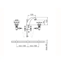 Huber Victorian 3-Loch Waschtischbatterie Chrom VT00101021