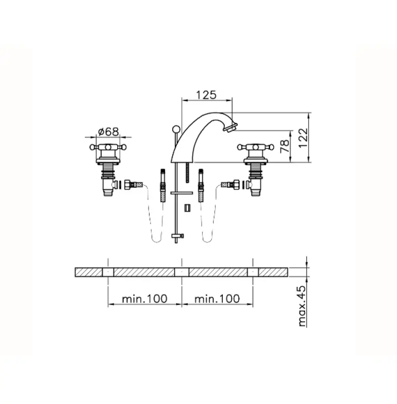 Huber Victorian 3-Loch Waschtischbatterie Chrom VT00101021
