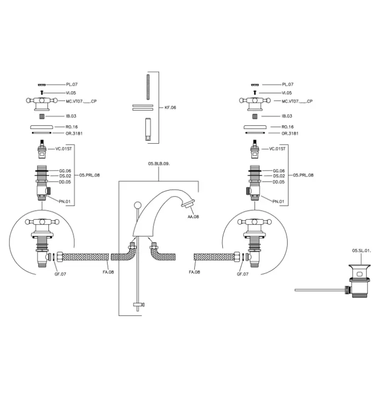 Huber Victorian 3-Loch Waschtischbatterie Chrom VT00101021